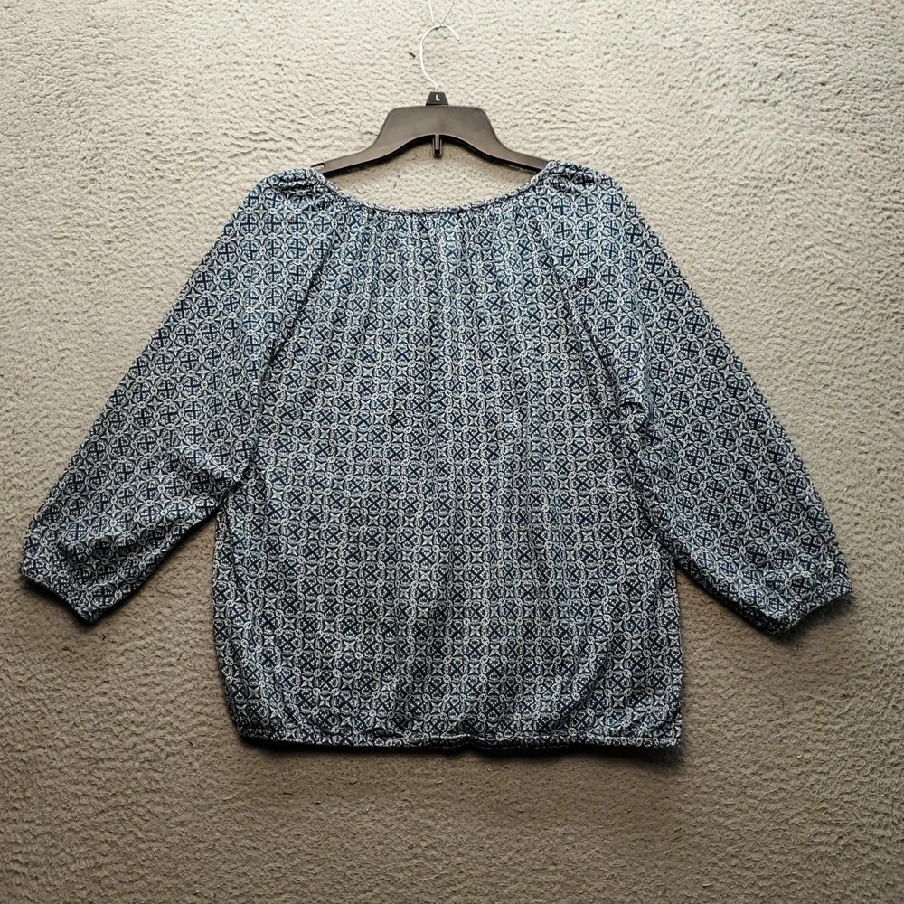 Michael Kors Blouse Top Womens L Multi Geometric Pleated Balloon Sleeve Pullover